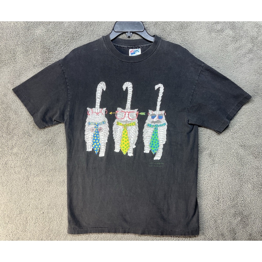 Vintage 90s Get Serious Cat Carol Montgomery Single Stitch T Shirt Size M